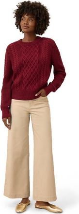Pact Organic Cotton Cable Knit Crew Sweater in Crimson Red at Nordstrom, Size X-Small