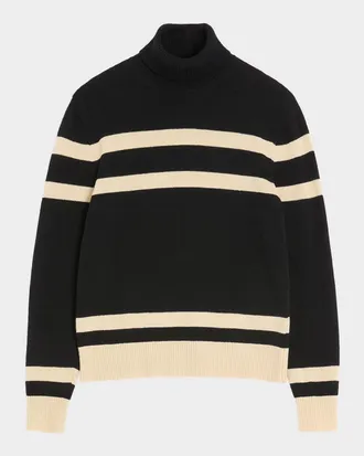Valentino Garavani Men & apos;s Wool High-Neck Stripe Turtleneck Sweater with Vlogo Embroidery