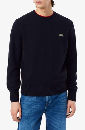 Lacoste Classic Fit Merino Wool Crewneck Sweater in Navy Blue at Nordstrom, Size 8