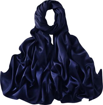 Lina & Lily Womens Silky Satin Scarf Shawl Wrap for Wedding Evening Dress (Navy Blue)