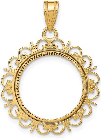 Diamond2Deal 14k Yellow Gold and Diamond-cut Fancy 16.5mm Prong Coin Bezel Pendant