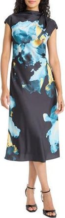 Maggy London Print Satin Cocktail Dress in Black/Teal at Nordstrom Rack, Size 12