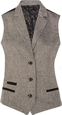TruClothing Dames Tweed jaren 1920 visgraat lichtgrijs gilet