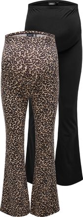 Only Umstandsleggings ONLY MATERNITY OLMLOVELY LEO FLARED PANT 2-PACK NOOS, Damen, Gr. XXL (44), N-Gr, schwarz pack:schwarz aop leopard, Jersey, Obermateri