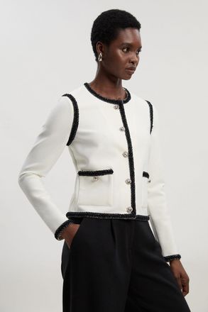 Karen Millen Womens Figure Form Bandage Trim Detail Knit Jacket - White - Size X-Small