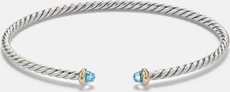 David Yurman Micro Cable Flex sterling silver and 14kt gold cuff bracelet with topaz