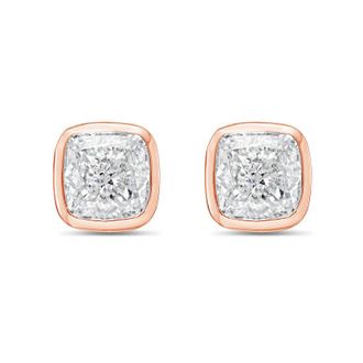 Diana M. Jewels 14KT ROSE GOLD LAB GROWN CUSHION CUT STUDS IN A BEZEL SETTING WEIGHING 10.00 CTS TW