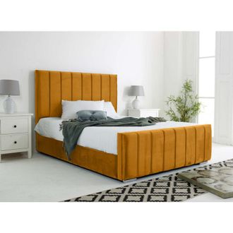 Casa Coraline Mustard Plush Velvet Double Bed Frame