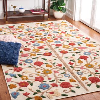 Safavieh Kenya Hand Made Area Rug, Ivory / Pink Country Floral Style Non-Shedding