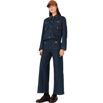 Maje Wide jeans with patch pockets in Navy at Nordstrom, Size 40 Eu