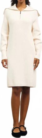 Skies Are Blue Clothing Zip-Up Mock Neck Sweater Dress In Cream