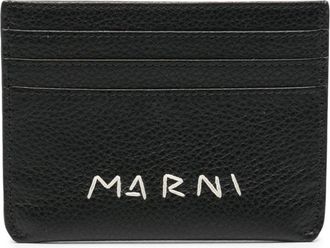 Marni logo-embroidered leather card holder - men - Calf Leather - One Size - Black