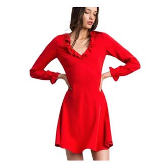 Twinset Luchtige V-hals jurk met gerimpelde mouwen - Dames - Korte kleedjes - Rood - S - Kleedjes