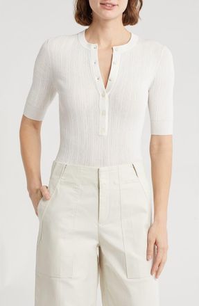 A.L.C. Fisher Stripe Rib Cotton Blend Top in Bright White at Nordstrom Rack, Size X-Large
