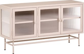 Beliani Aparador Moderno De Acero Con Vidrio Acanalado 3 Puertas Y Estantes Ajustables Beige Devon