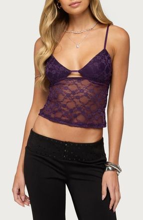 Edikted Lace Cutout Camisole in Purple at Nordstrom, Size X-Large