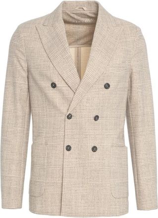 Circolo 1901 Beige Double-Breasted Glencheck Blazer With Textured Finish