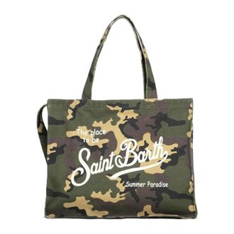 MC2 Saint Barth Tote Bags, female, Green, Size: ONE SIZE Essential Canvas Bag With Shoulder Strap