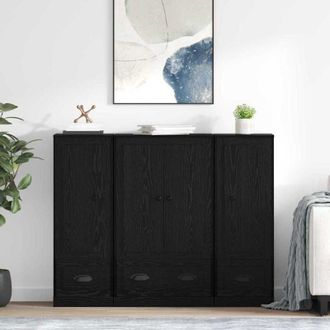 vidaXL vidaXL Credenza con cassetto 3 pcs Rovere Nero Legno multistrato