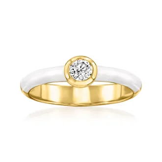 Ross-Simons Bezel-Set Lab-Grown Diamond Ring With White Enamel in 18kt Gold Over Sterling