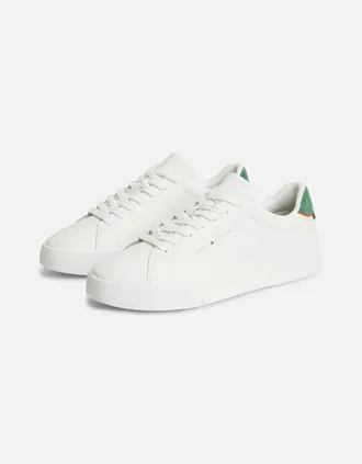 Tommy Hilfiger Mens Tommy Hilfiger Court Leather Detail Mens Trainer - Ecru/Street Green - White - Size: 10.5