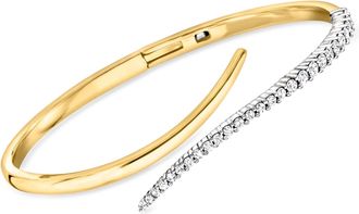 Ross-Simons Diamond Bypass Bangle Bracelet in Sterling Silver and 18kt Gold Over Sterling