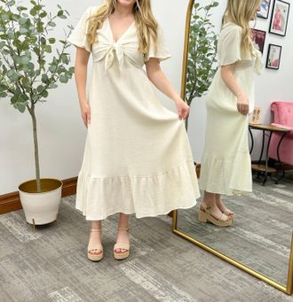 Hem & Thread Audrina Gauze Knot Dress In Cream