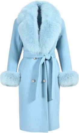 Wanan Luxury Cappotto Chic Azzurro in Misto Cachemire e volpe-Donna -Azzurro