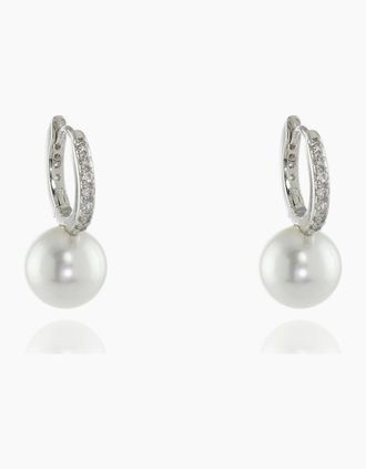 Cachet London Womens Cachet London Persia 10mm Pearl Silver Hoop - Silver/Silver/White/White