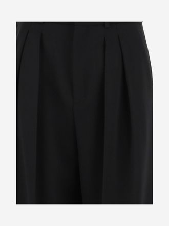 Saint Laurent Womens Trousers High-Waisted Wide Leg Wool Black