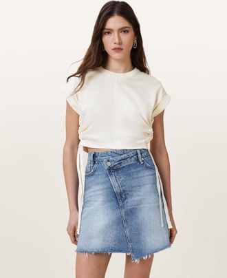 AllSaints Polyester/Cotton Mira Cropped Satin Drawcord T-Shirt, Size: XS