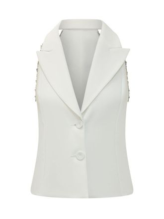 Pinko White Solid Notched Lapel Blazer