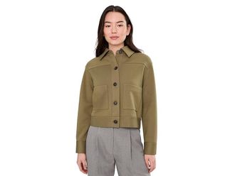 Vince Cropped Jacket Womens Coat Dark Olive Stone : XL, Cotton/Polyester/Spandex