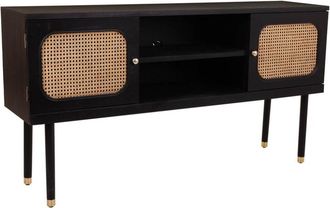 Wanderlust Deco Aparador de madera y rejilla de bambú negro 152.5x38x81