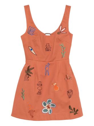 Alemais x LRNLE Dusty embroidered mini dress - women - Organic Cotton - 12 - Orange