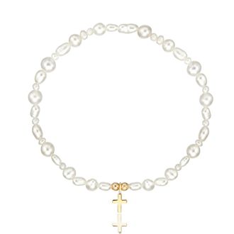 Lily & Roo Solid Gold Pearl Tiny Cross Bracelet