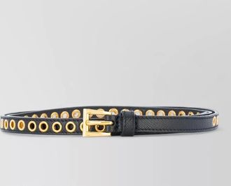 Prada leather skinny eyelet belt