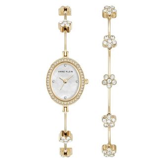 Anne Klein Quartz White Dial Ladies Premium Crystal Accented Bangle Watch Set AK-5330GPST