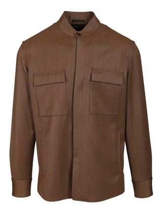 Ermenegildo Zegna Wool Overshirt Giacche Marrone-Uomo