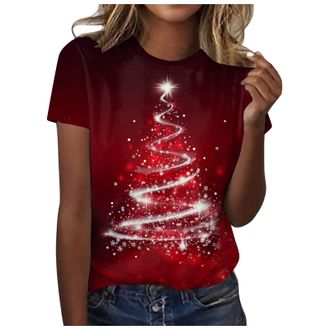 Generic Womens Christmas T Shirts Christmas Print Ladies Xmas T-Shirt Women Tee Shirt Gifts Tops Casual Fashion Round Neck Short Sleeve Printed T Shirt Xmas H