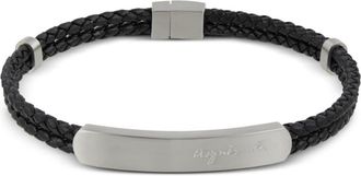 agn&egrave;s b. braided logo-plaque bracelet - men - stainless steel - One Size - Black
