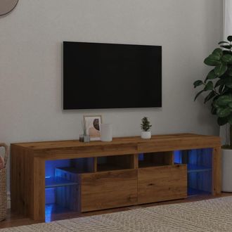 Berkfield Home TV Cabinet with LED Lights Artisan Oak 140x36.5x40 cm Engineered Wood in Brown