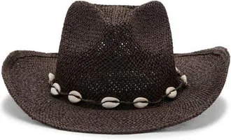 Mango Straw Hat with Shells in Chocolate at Nordstrom