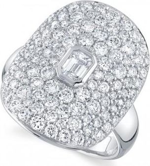 Allurez Emerald Diamond Halo Cigar Cocktail Ring 14K White Gold (2.20ct)