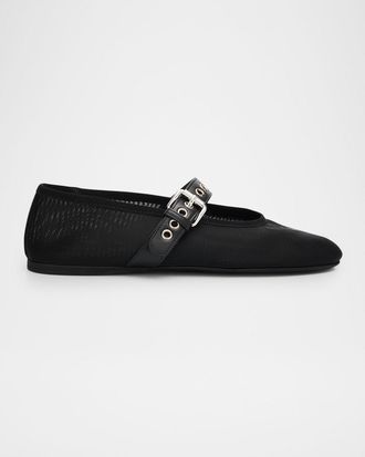 Miu Miu Mesh Buckle Mary-Jane Ballerina Flats