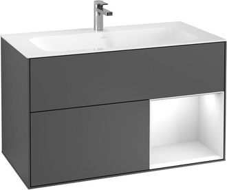 Villeroy & Boch Villeroy&boch - Finion, Muebles De Ba&ntilde;o, 996 X 591 X 498 Mm, Angular, Con Estanter&iacute;a (iluminada), Modelo Suspendido, En Madera, Iluminaci&oacute;n Led, 1x Le