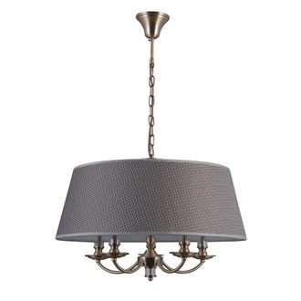 Netlighting Classic Hanging Pendant Antique Bronze 5 Light with Grey Shade E14 in Brown