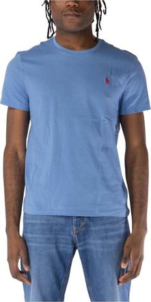 Polo Ralph Lauren Tops, Heren, Blauw, S, Katoen, Geborduurde T-shirt met korte mouwen en ronde hals