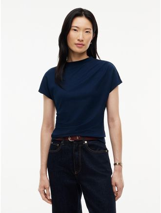 Tommy Hilfiger Womens Slim Fit Draped Interlock T-Shirt - Dark Blue - XL