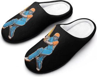 Generic Cricket Player Mens House Slippers Memory Foam Washable Cotton Slip on Home Shoes